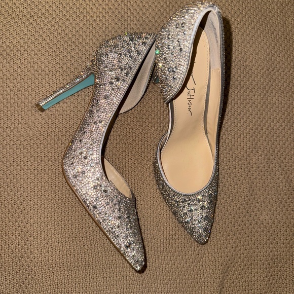 Betsey Johnson Rhinestone Silver Heels - Picture 1 of 5